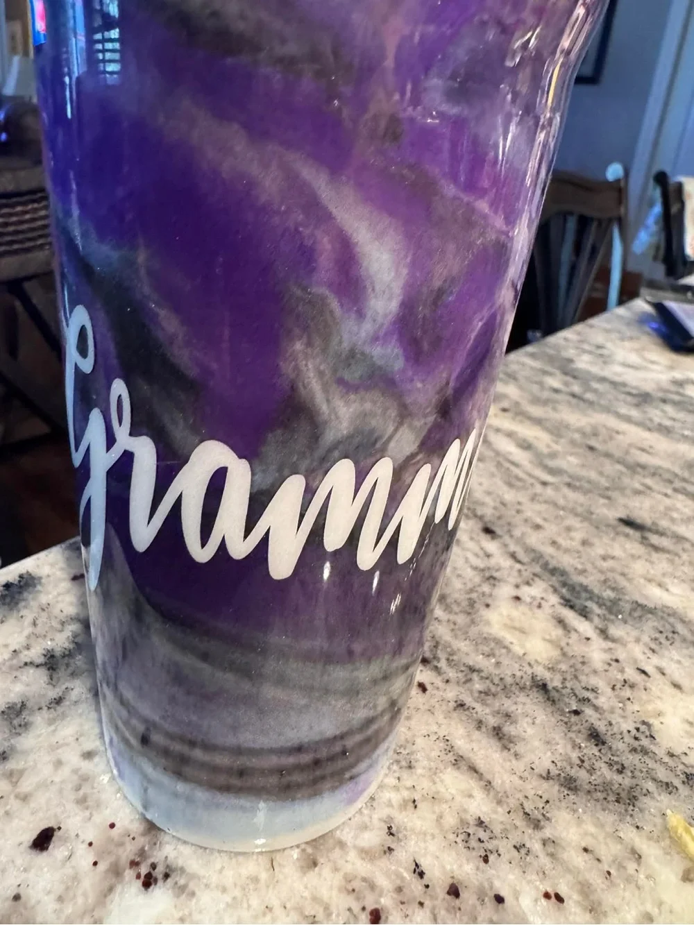 GRAMMY Hand Crafted Purple and Gray Marble Travel Tumbler